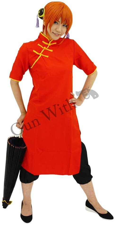 銀魂 神楽 風 チャイナドレス + 黒パンツ 2点セット 衣装 コスプレ コスチューム ハロウィン