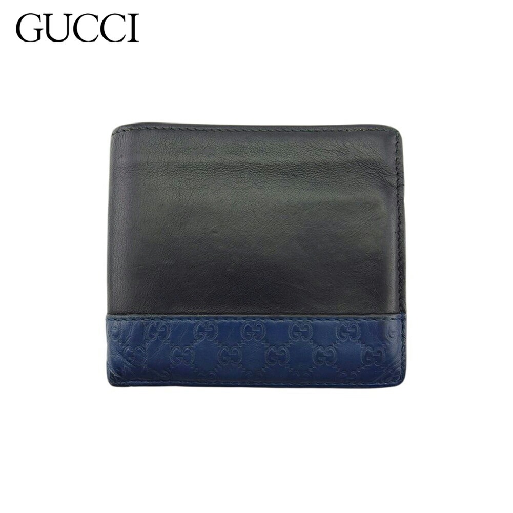 二つ折り 財布 ミニ財布 マイクログッチシマ メンズ GG柄 ブラック ブルー 中古