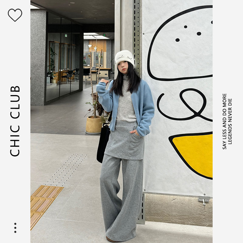 2025 新レトロルーズカジュアルフェイクツーピースニットスウェットパンツ女性スモールストレートレッグルーズワイドレッグカジュアルパンツ