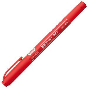 （まとめ） TANOSEE キャップ式油性マーカー ツイン 細字+極細 赤 1セット（10本） 10セット