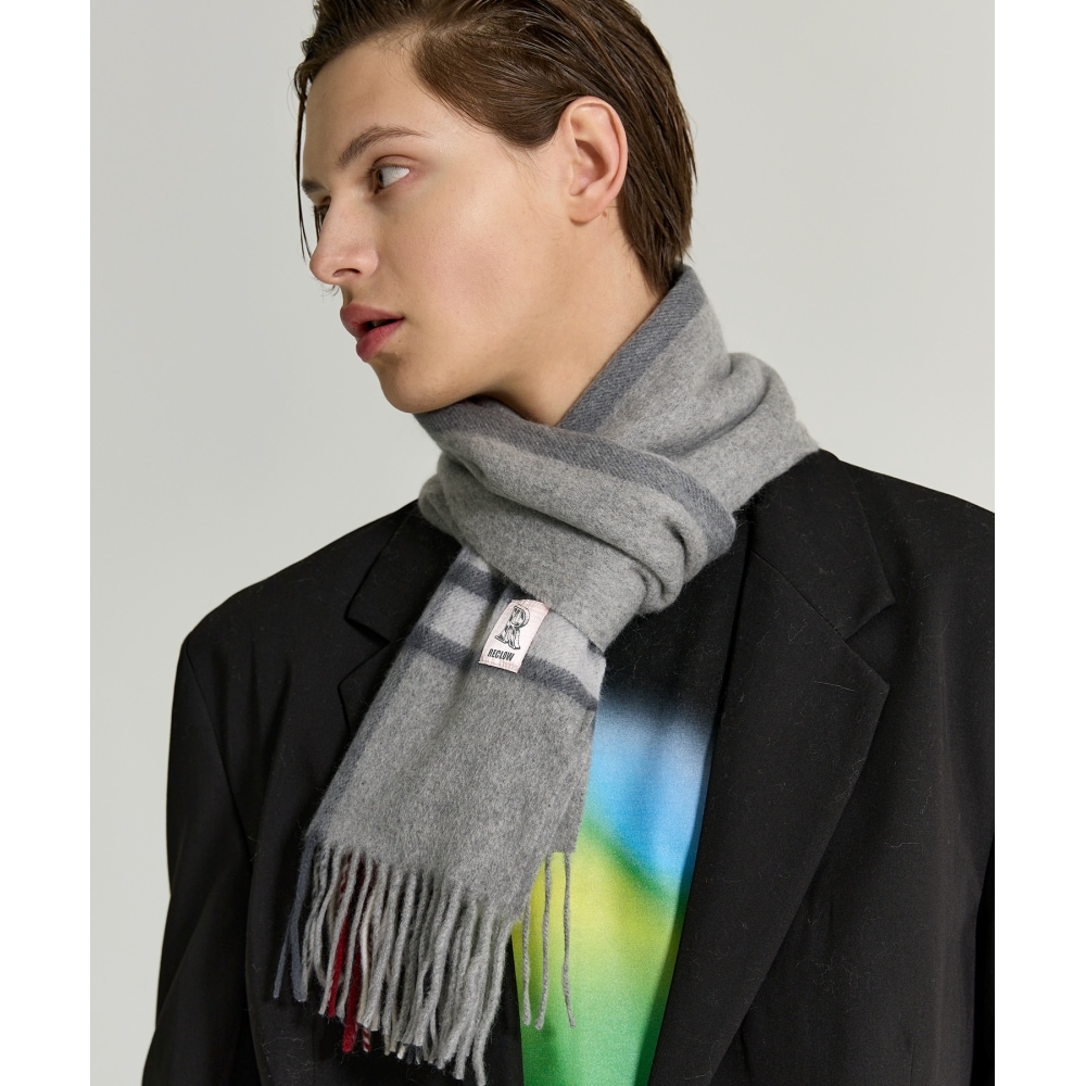 RECLOW RC LANDカシミア100％ラインチェックマフラーグレー