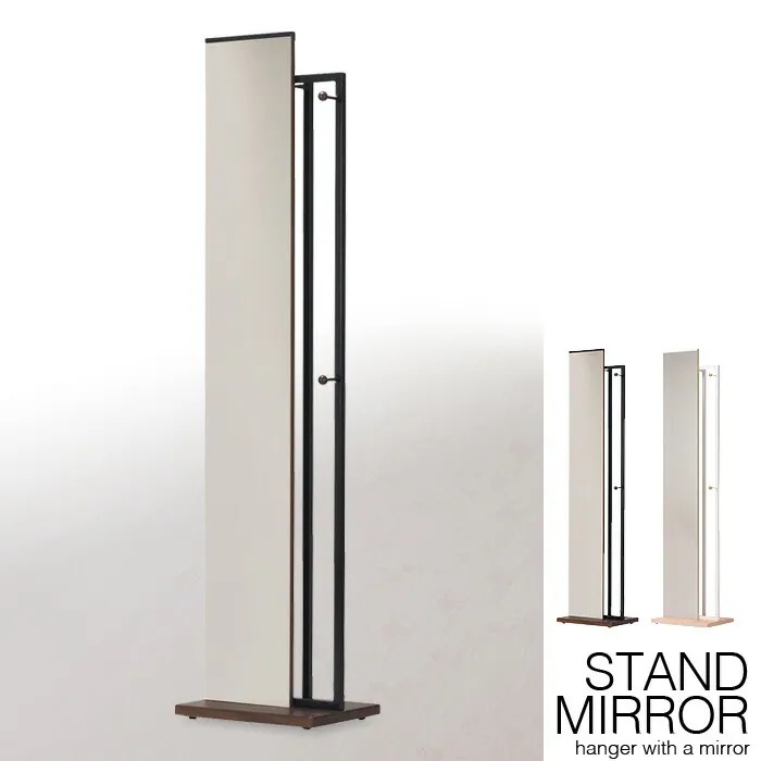 ハンガー付ミラー 一体型 スタンドミラー ハンガー フック キャスター付き ハンガーラック ミラー付き 姿見 鏡 全身 ミラー 飛散防止