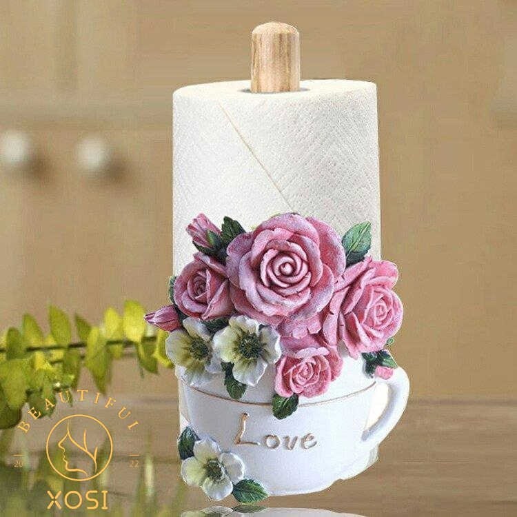 日用雑貨 キッチン雑貨 キッチン用品 ペーパーホルダー キッチンペーパーホルダー キュート トイレットペーパーホルダー 花 ホワイト 可愛い/[aht16]