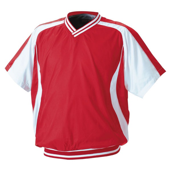 ゼット 野球ウエア 半袖Vネックジャンパー レッド×ホワイト 2XO BOV300H 6411