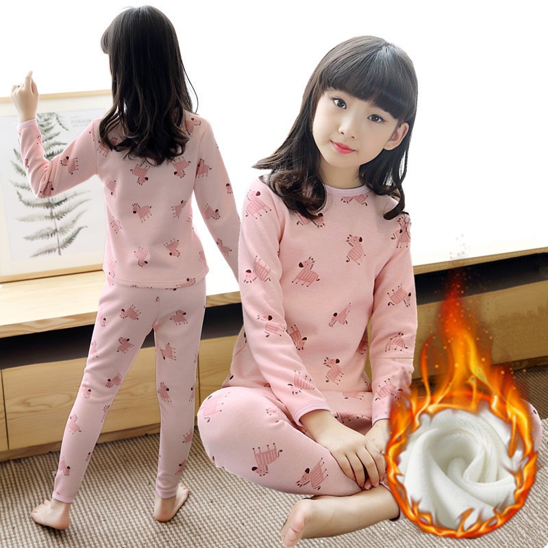 お求めやすく価格改定 ブランド品 男性女性子供赤ちゃんベルベット用の秋冬の厚みのあるツーピースパジャマの女の子用サーマルアンダーウェア