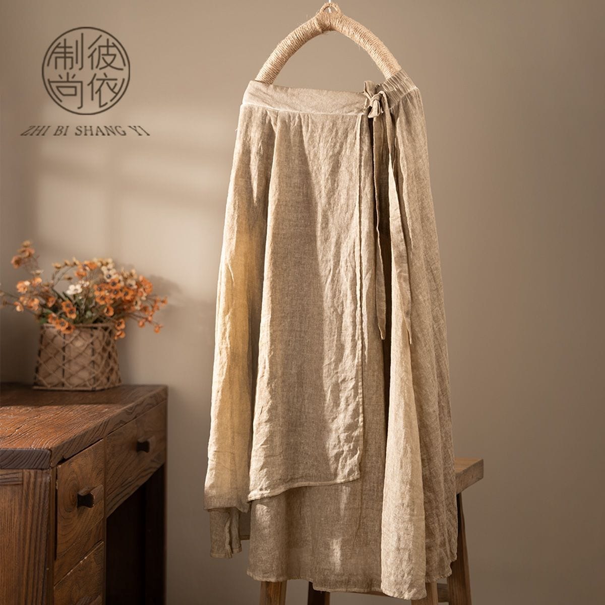 薄い亜麻二重高腰半身スカート超仙炒め色復古文芸百合腰a字ロングスカート