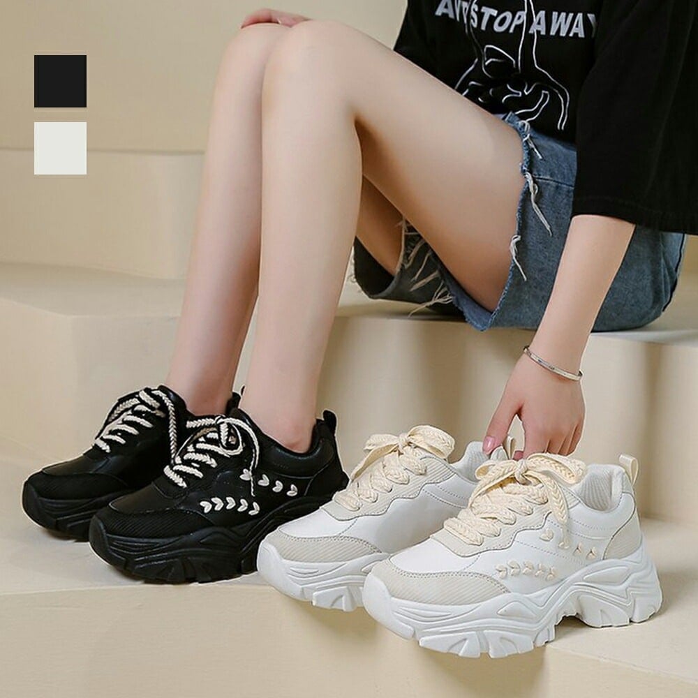 厚底 ダッドスニーカー レディースシューズ レースアップ 配色 オシャレオルチャン ダッドシューズ 靴