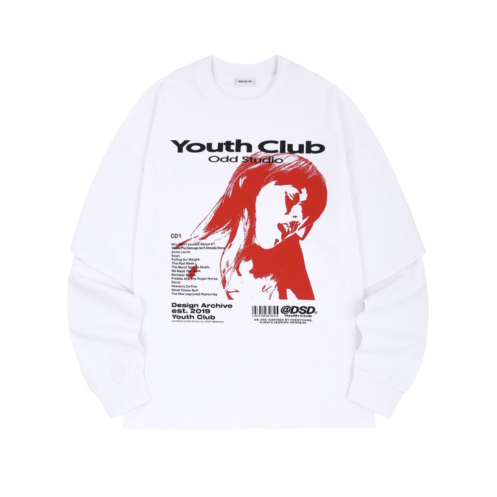 ODD STUDIO フェイスグラフィック レイヤードオーバーフィット ロングスリーブ WHITE