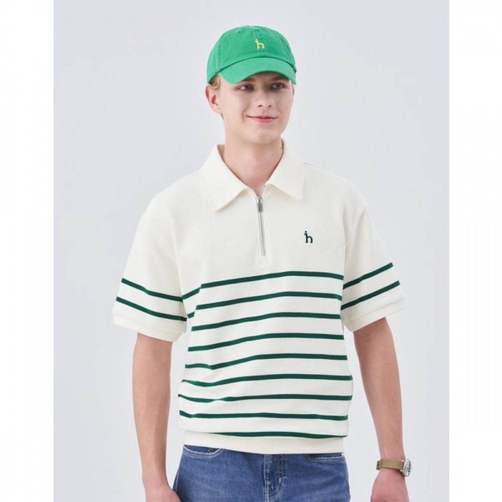 [24SS] クリームストライプコットンブレンドハーフジップアップTシャツHZTS4B606CR