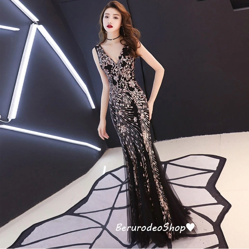 全6色 マーメイドドレス イブニングドレス 黒 ゴールド タイトドレス 発表会ドレス シャンパンゴールド マーメイドライン ノースリーブ ロングドレス パーティードレス ベージュ 赤 ブルー S M 5,523円