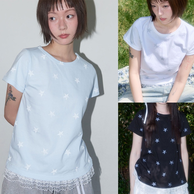 Lace Star Layered T-Shirt レーススターレイヤードTシャツ (White) F25QB118 / (Black) F25QB118 / (Sky Blue) F25QB118