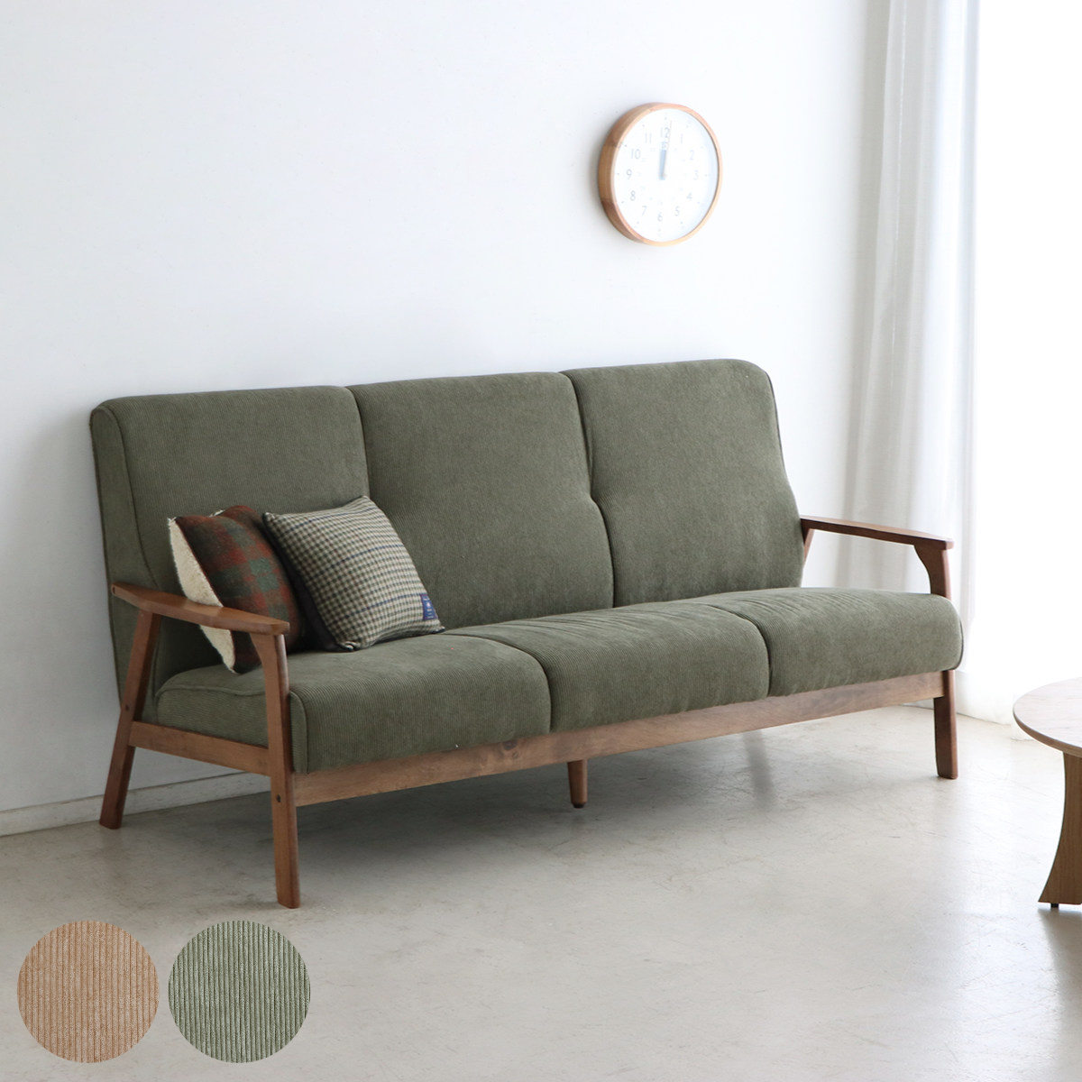 ソファ 3人掛け 天然木肘付き コーデュロイ カントリー調 幅170cm 三人用 3人用 ソファー 木製フレーム 肘付き 肘掛 北欧風 おしゃれ ナチュラル 30,420円