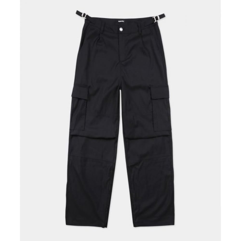 BADBLOOD ギャバジンコンベックスカーゴパンツラージフィット-ブラック