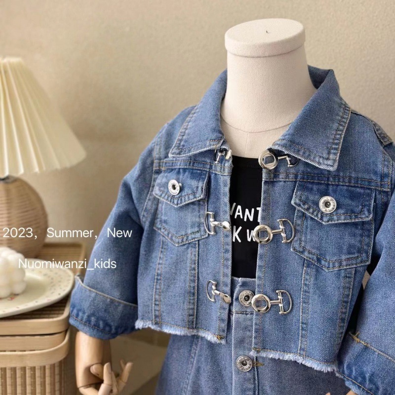 韓国子供服女の子2024春秋デニムスカートスーツ子供用おしゃれアウター小さい