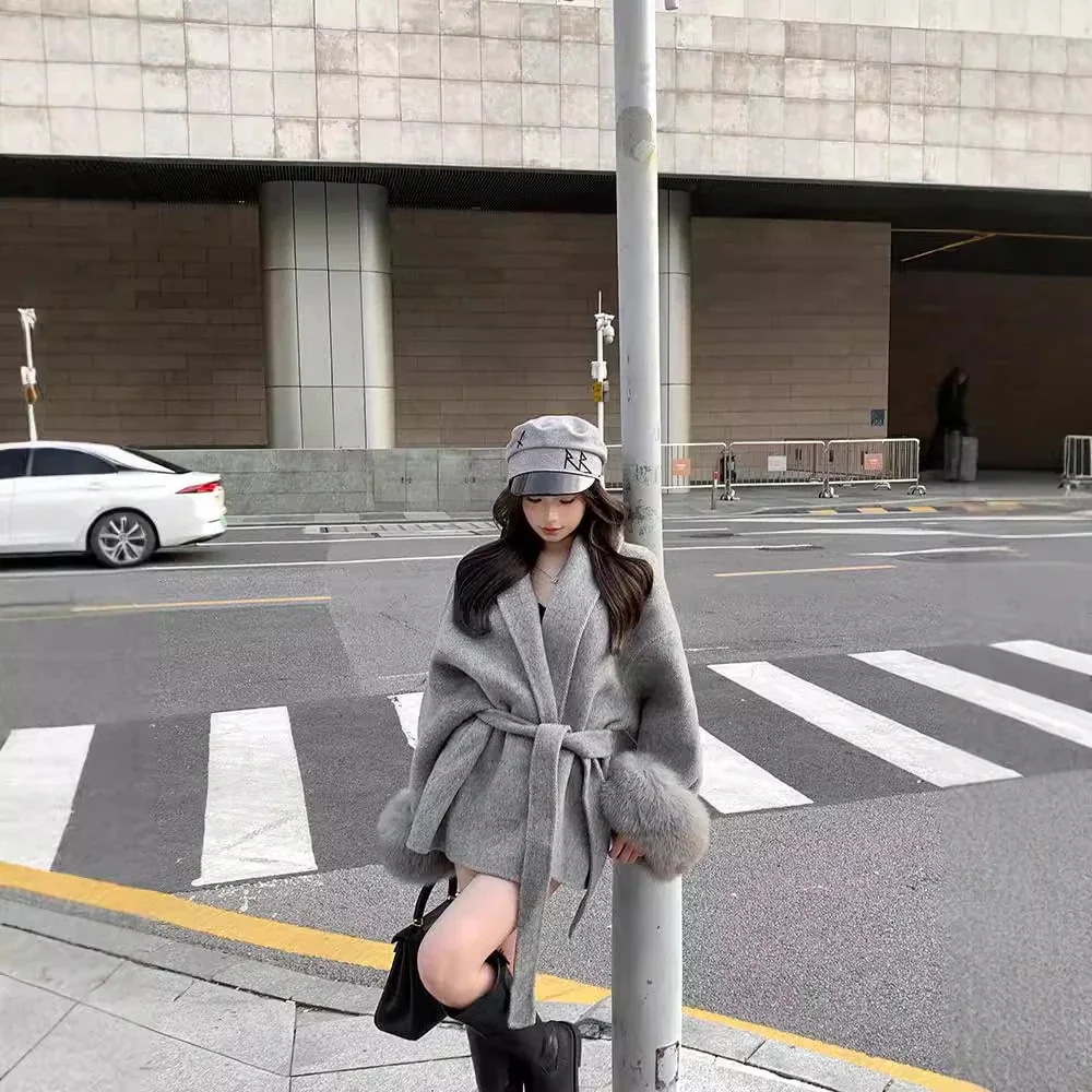 【定番/売れ筋】チェスターコート 秋冬 タイアップ 長袖 グレー トップス 絞り ゆったり 丈 レディース ウエスト コート ロング アウター