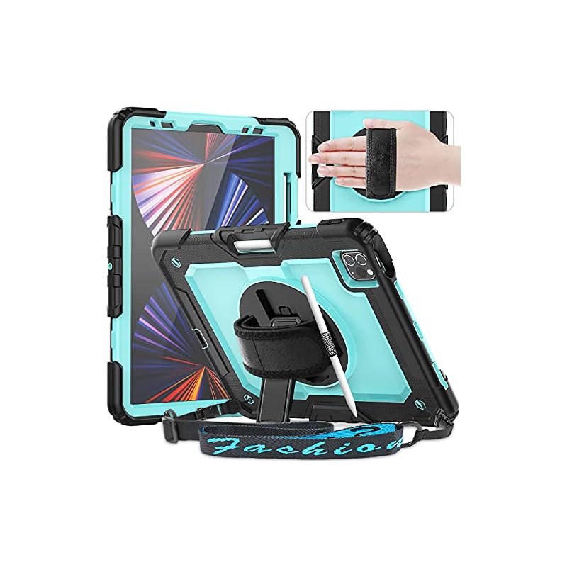 Timecity iPad Pro 11インチ ケース 第4/ 3/ 2/ 1世代 シリコン製 落下保護 キズ防止 保護フィルム ハンド&ショルダーストラップ 360度回転スタンド付き 角度調整 横置