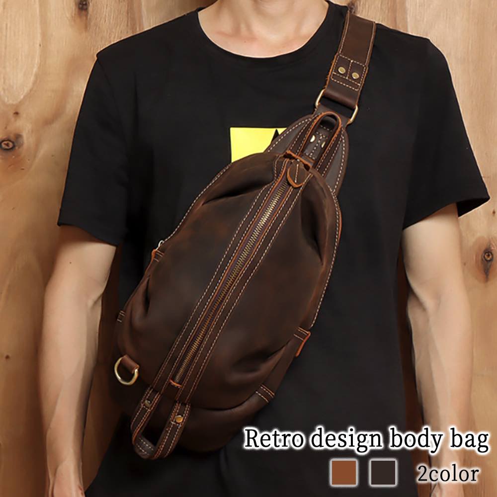 ボディバッグ メンズ レトロデザインボディバッグ おしゃれ 防水 冬 ウエストバッグ 春 夏 スポーツ レザー 50代 40代 本革 大容量 ショルダーバッグ 革 横型 人気 ウエストポーチ おすすめ