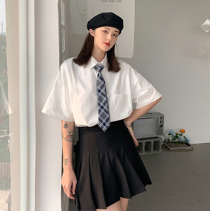 ホワイトシャツ レディース カレッジ風 デザイン 学生 半袖 クラス服401