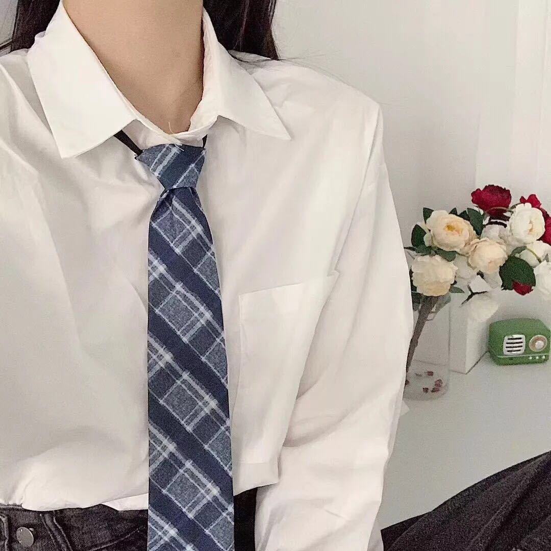 制服シャツ ホワイト レディース ゆったり 学生カレッジ風 長袖インナー562