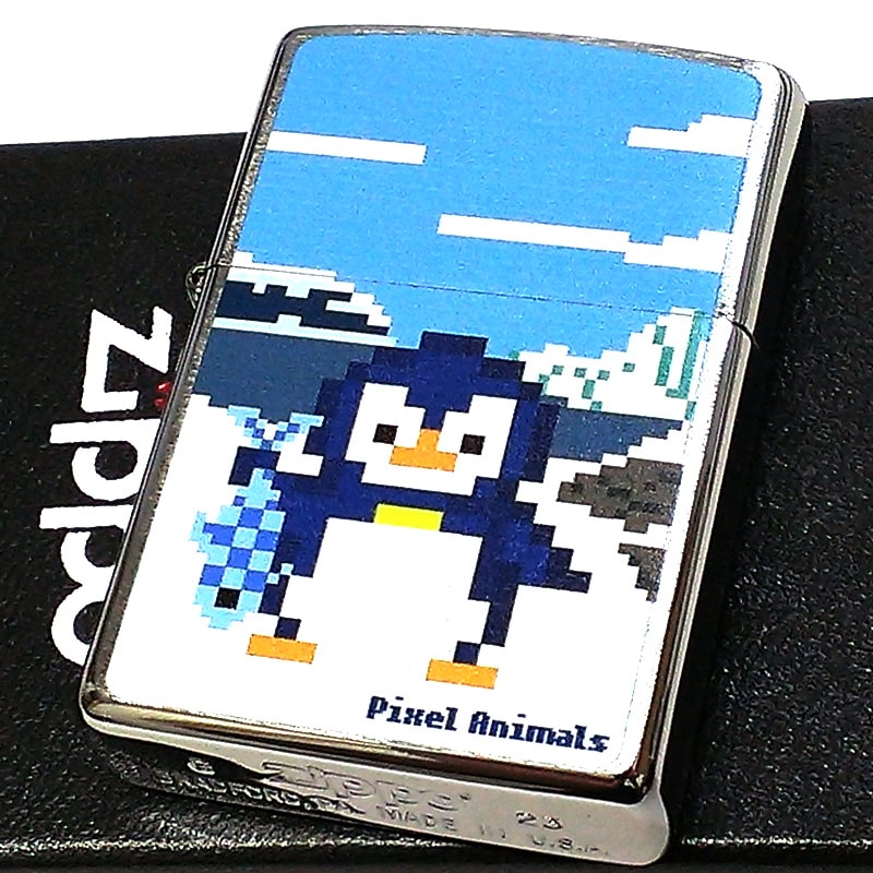ZIPPOライター ピクセル アニマル ペンギン かわいい ジッポ 可愛い シルバー ギフト レディース 女性 メンズ プレゼント