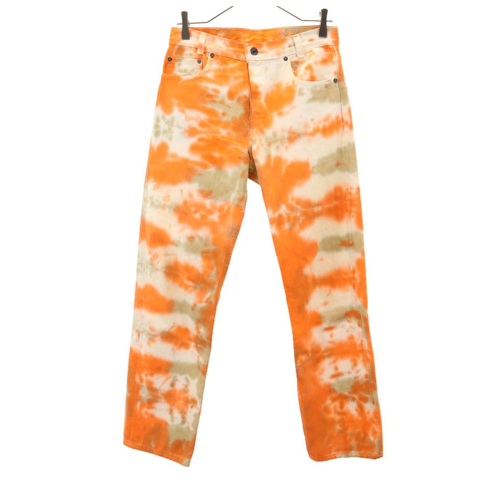 80s USA製 701-5751 タイダイ ブリーチ染め タイダイ柄 ストレートデニムパンツ W30 オレンジ系 ボタンフライ メンズ