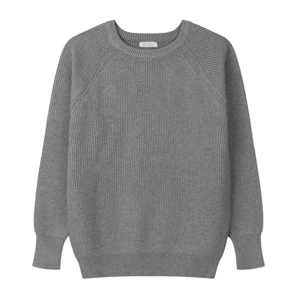 メンズプレミアムウォッシャブルラウンド長袖ニット GN KN Q001 グレー_P406692992