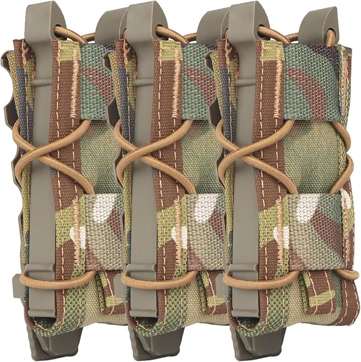 マガジンポーチ マグポーチ TACOスタイル ハンドガン シングルカラム～デザートイーグルMP7など対応 MOLLE ベルト 両方対応 サバゲー CORDURA(迷彩3個セット)
