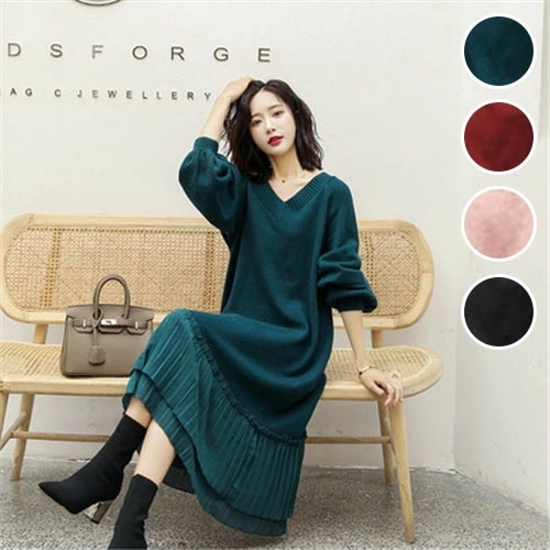 ニット セーター レディース Vネック ワンピース 長袖 秋 冬 おしゃれ 可愛い 無地 通勤 着やせ 大きいサイズ 防寒 冬物 ギフト プレゼント