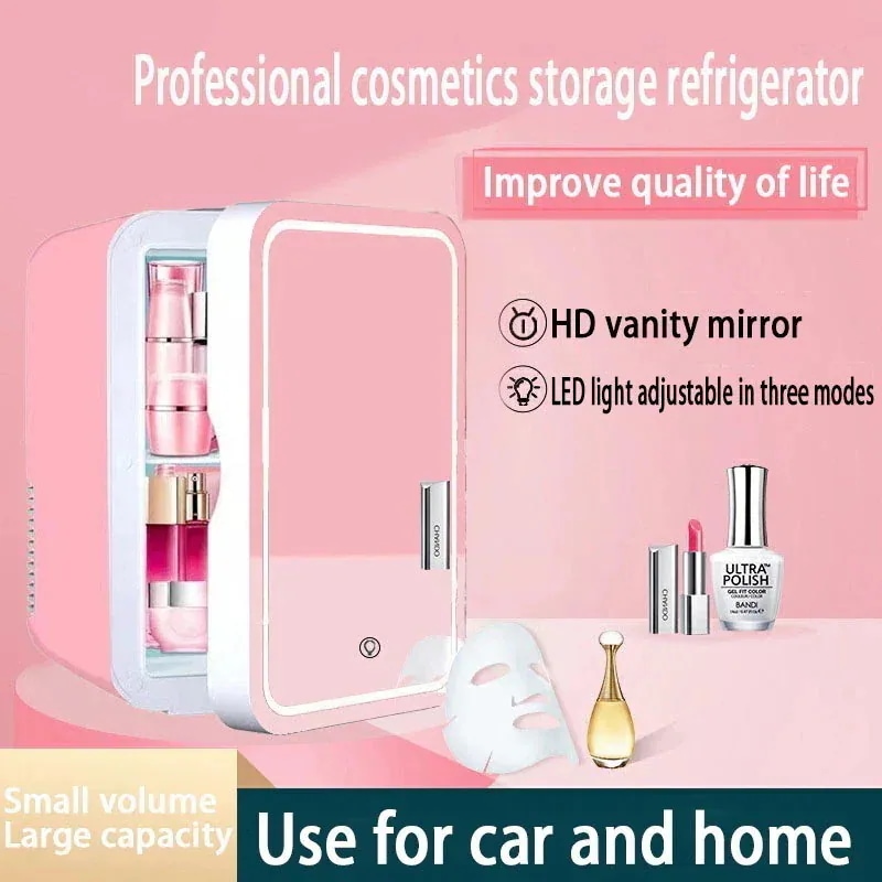 8L ミニ冷蔵庫 温冷兼用 寮オフィスフルーツ飲料 冷却収縮毛穴／眼部／顔面腫脹の解消する 母乳 新品ミラー車と家庭用 冷たくて熱い 美容化粧品収納 美容品を保存する 冷蔵庫