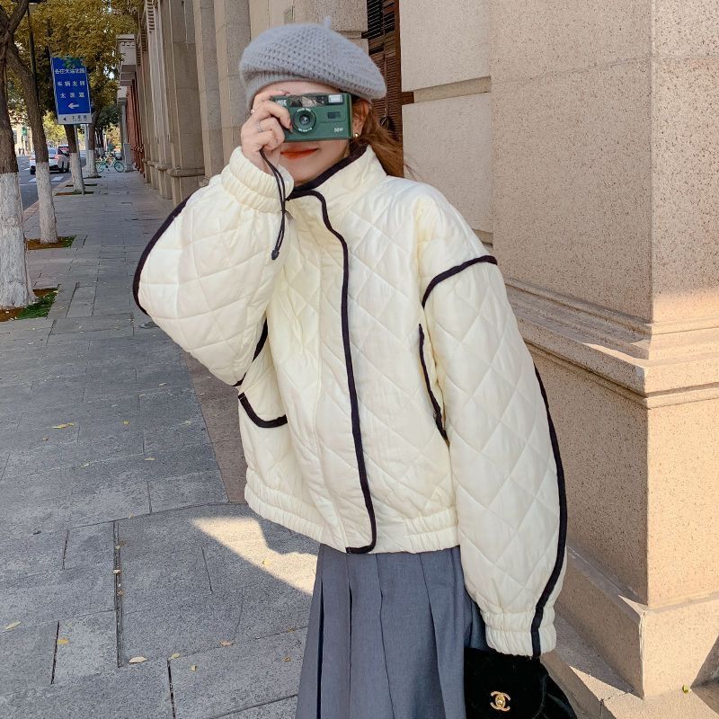 2022韓国ファッション ヘミング キルティングアウター 中綿コート 怠惰な風 ゆったり アウター ウォーム 防寒ショート冬アウター30%制限