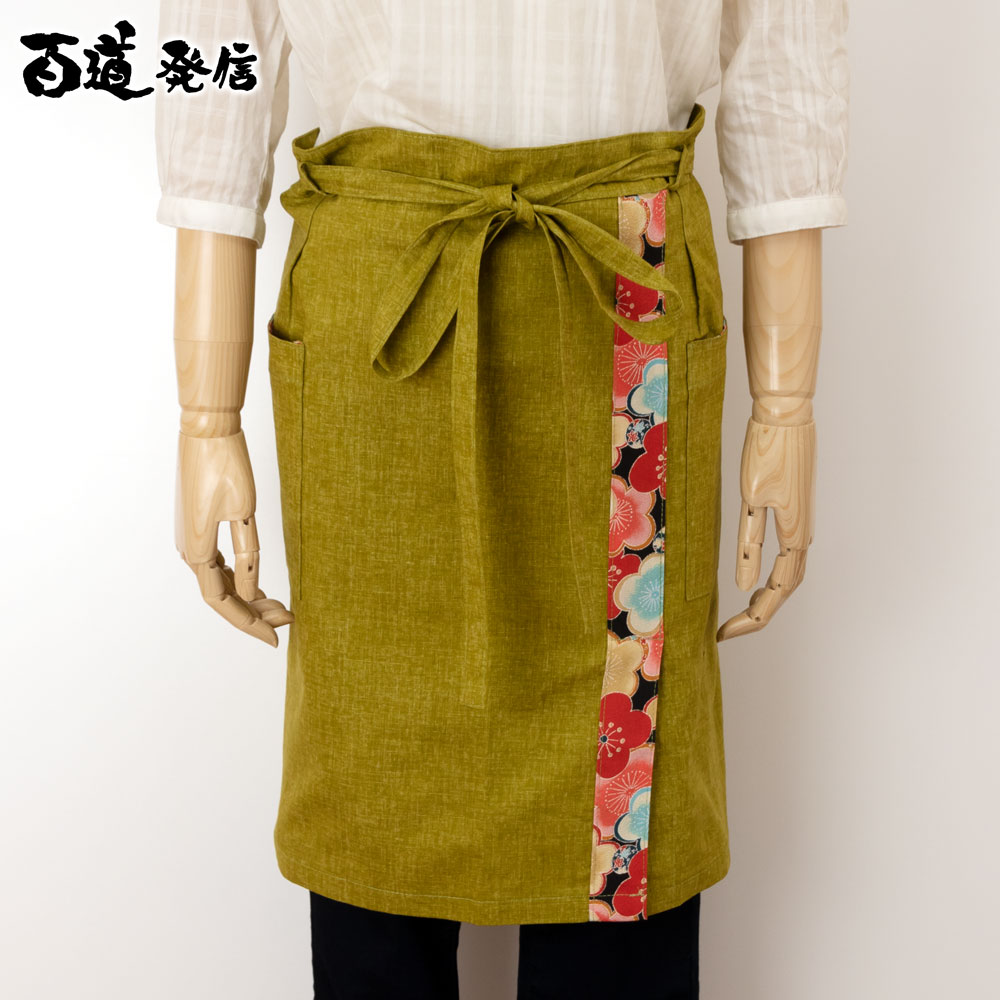 百道発信　花色ギャルソンエプロン　緑 (IKI-1426)　福岡県の布製品　在庫限り
