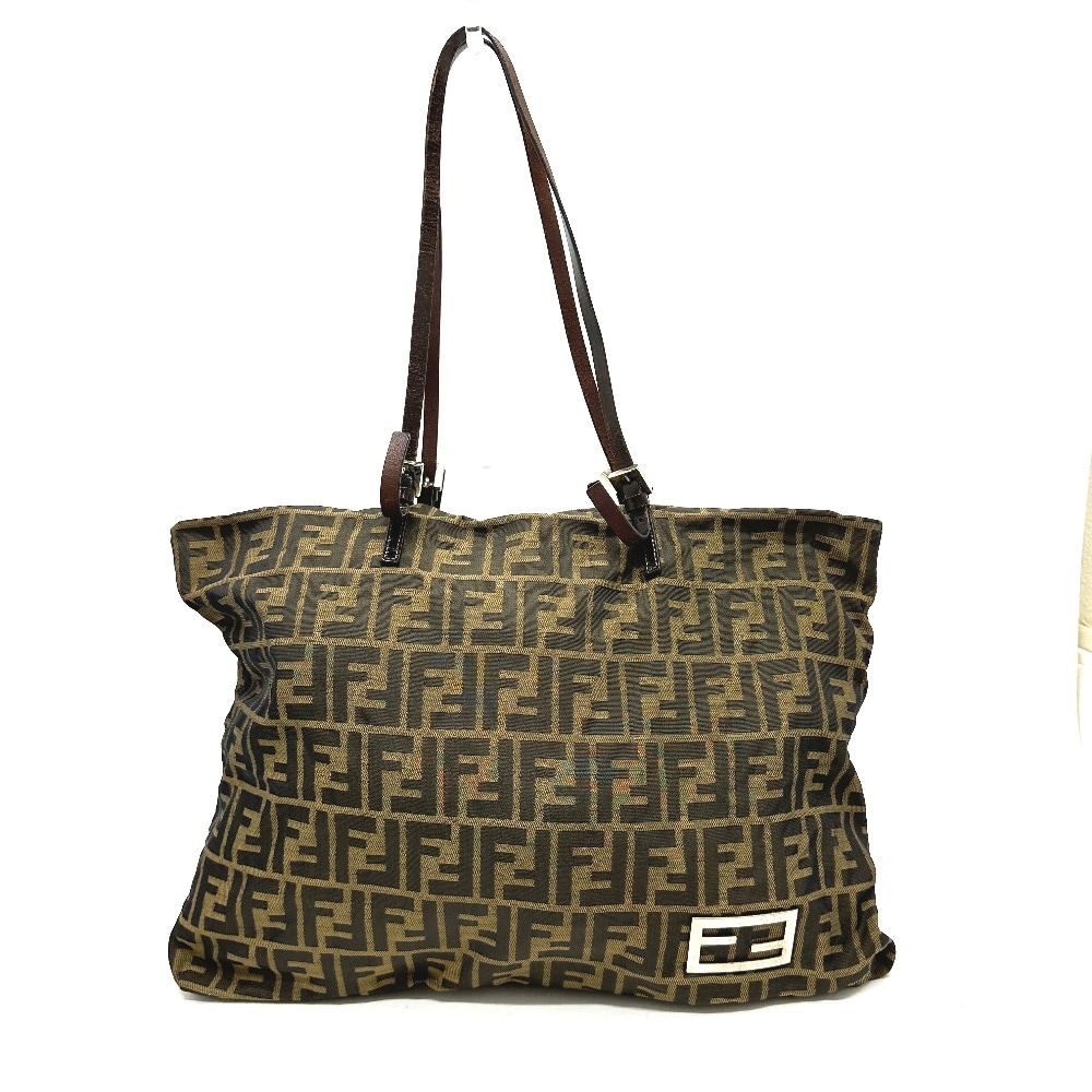 トートバッグ ズッカ柄 カバン ロゴ金具 ハンドバッグ 総柄 肩掛け キャンバス/レザー ブラウン