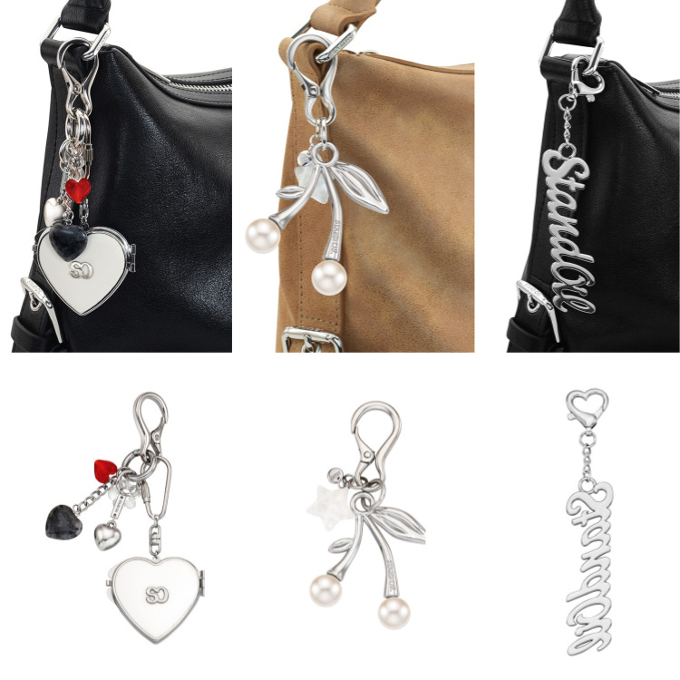 STAND OIL [24fw] Heart Berry Keyring, Cherry Pearl Keyring, Letter Logo Keyring