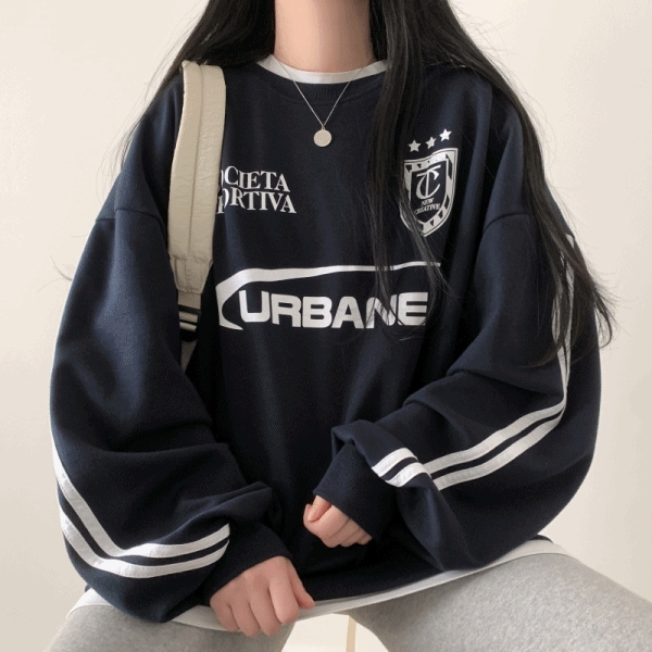 [起毛/クアンク] アーバン ジャージ プリント ルーズフィット 起毛 トレーナー [4color]