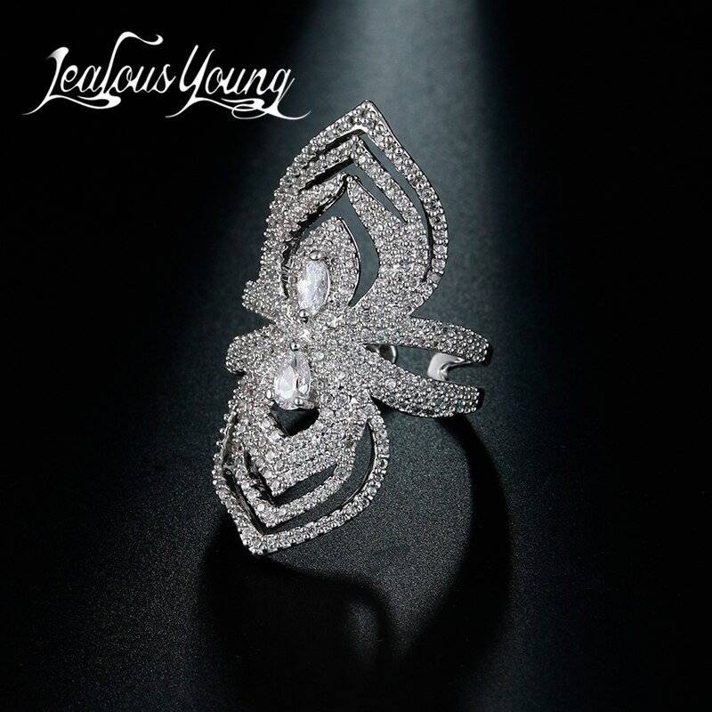 高級 aaa 立方ジルコン調節可能なリング絶妙な花の形カフリング女性のためのパーティーファッションジ