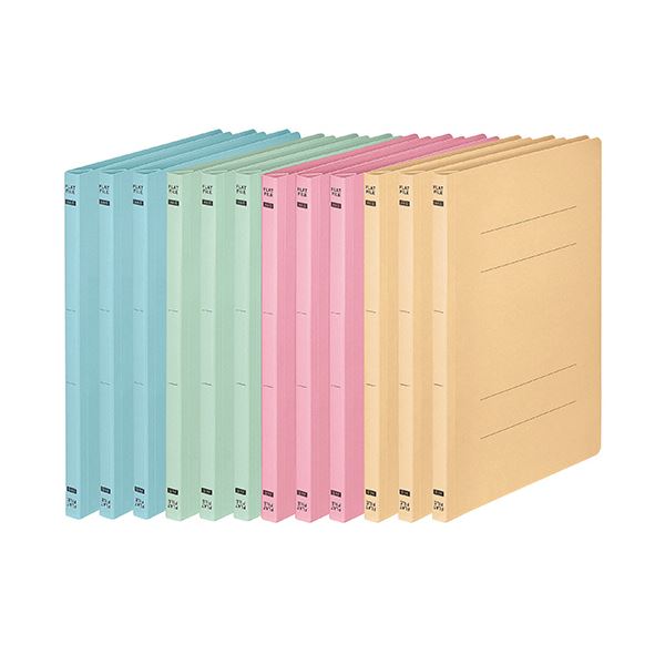 （まとめ）TANOSEE フラットファイルE（エコノミー） A4タテ 150枚収容 背幅18mm 4色アソートパック 1パック（12冊：各色3冊） (×10セット)