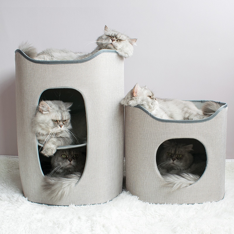 キャットハウス ペットベッド 広い2段 犬 猫 ペット用品 水洗いOK ネコ ベッド 室内 ペットハウス 猫ベッド 犬用ベッド マット 春夏素材 涼しい