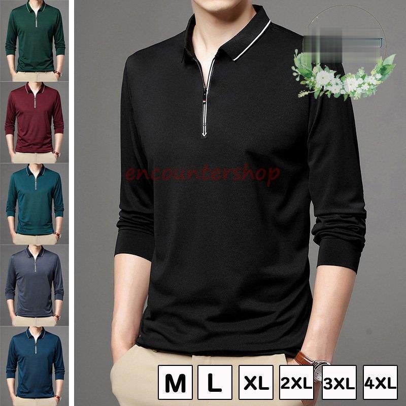 ポロシャツ 長袖 ゴルフシャツ メンズ ゴルフウエア 長袖 トップス tシャツ ファスナー仕様 ビジネス カジュアル 大きいサイズ 秋冬春 おしゃれ