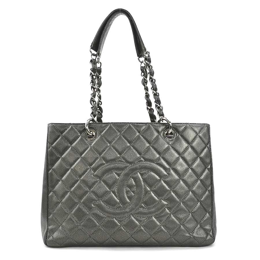 シャネル CHANEL ショルダーバッグ GST キャビアスキンレザー メタリックグレー シルバー レディース e59698a