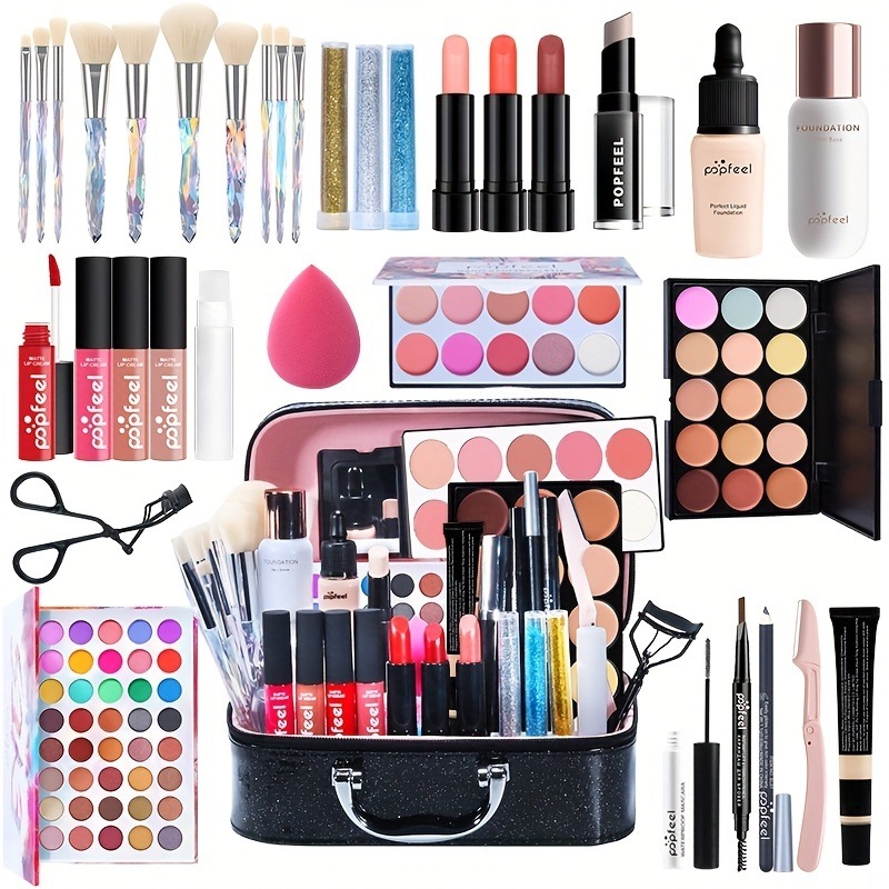 Popfeelミラートゥール付多机能マイクアッパーボクサーアイシャドウ・ブラッシュ・リップステイク・パウダーブラシセット母の日ギフト