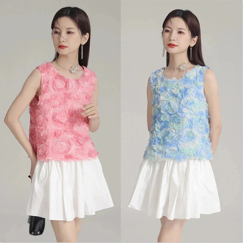 【J.Fashion】 綺麗 今週の割引は 25% オフです花びら 短丈 キャミソール フラワーブラウス シャツ ノースリーブ カラフル 個性的なデザイン 関連商品は店で購入可能