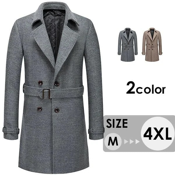 チェスターコート ロングコート メンズ ビジネスコート ウール混紡 フロント2つボタン カジュアル 通勤 通学 中綿 アウター 秋冬 オシャレ 防寒 キャメル グレー 30代 40代 50代 M/L/