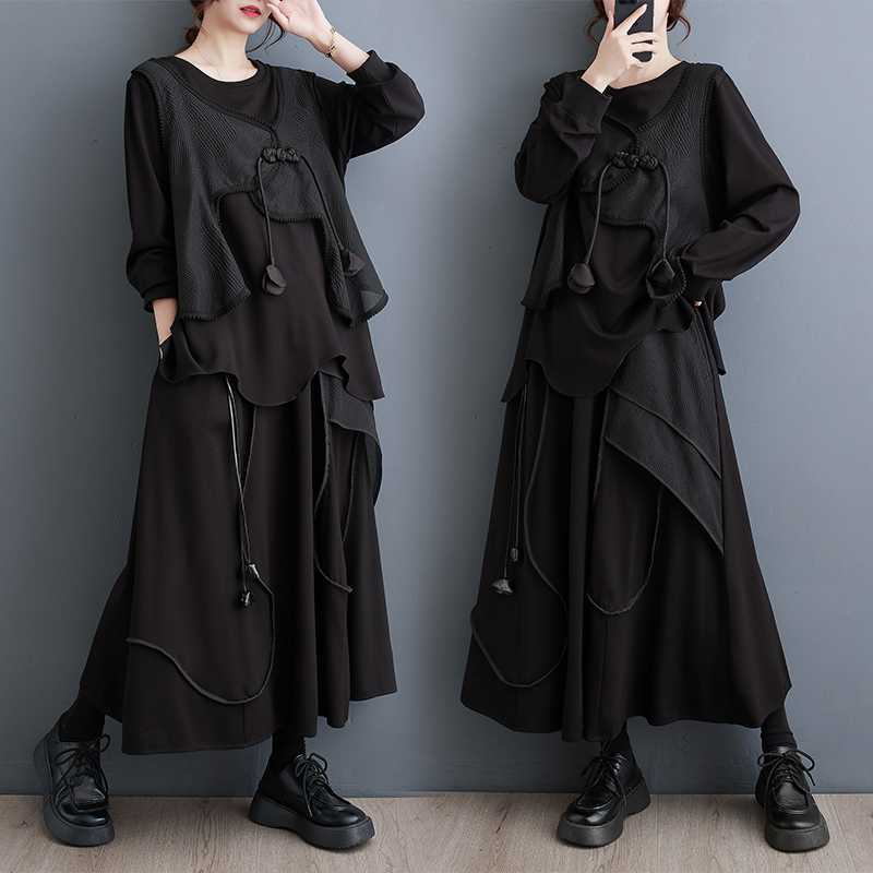 「ファットガール」 秋冬 上下今週の割引は 25% オフですセット トップス＋スカート 大きいサイズ おしゃれ レディース セットアップ 体型カバー