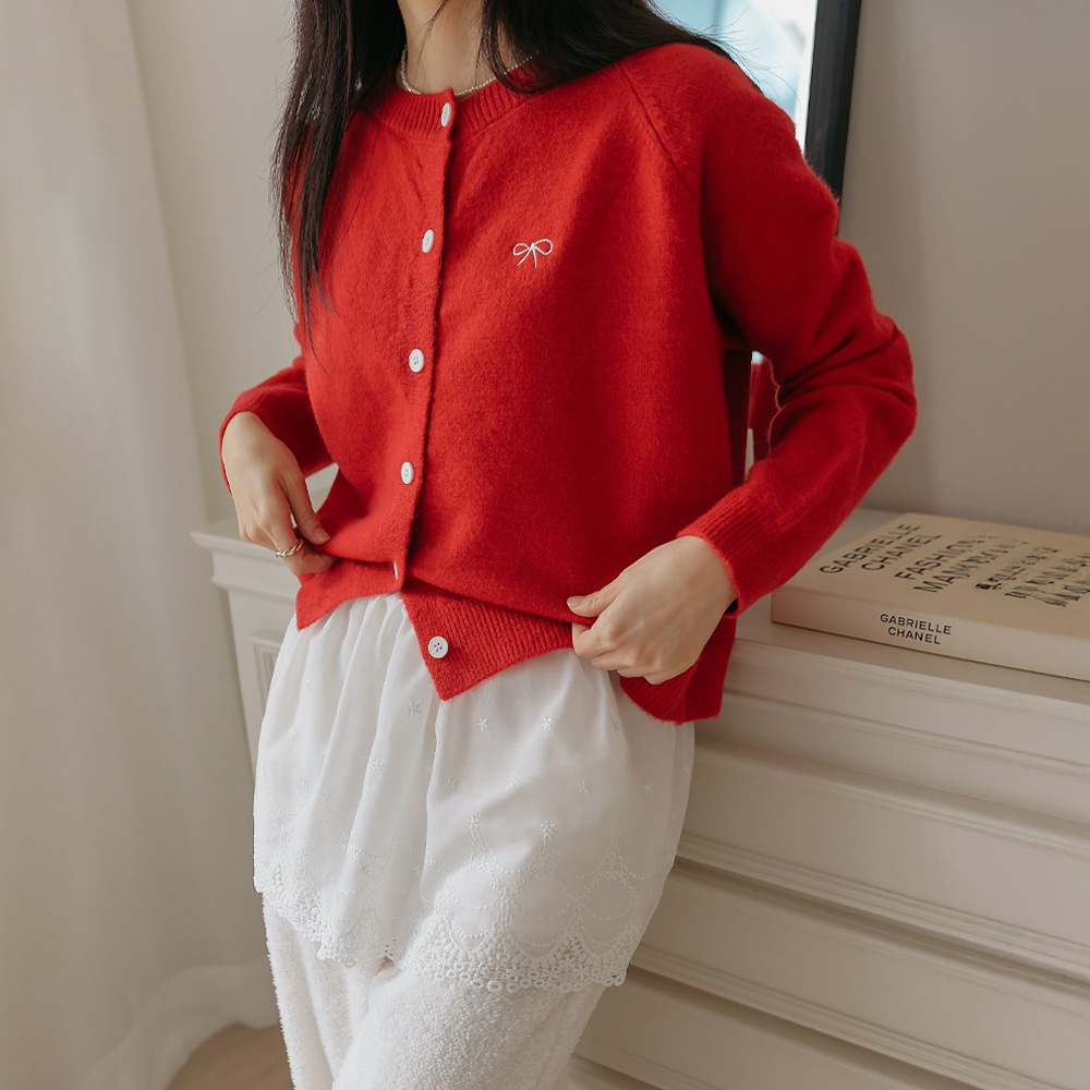 ベットンウールリボンエンブロイダリーニットカーディガン