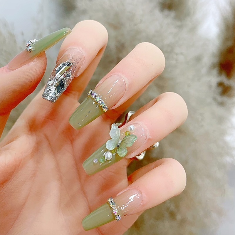 青天蝶着ネイルパッチ 春夏ネイルパッチ 優しいネイルピース セミハンドメイド つけ爪ネイルパッチ 完成ネイルパッチ