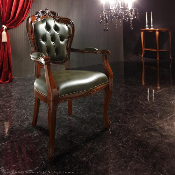 ダイニングチェア 1脚 単品 椅子 チェアー ひじ掛け 肘付き 牛革 レザー 本革 猫脚 北欧 ヨーロピアン おしゃれ 高級感 上質 優美 装飾 彫刻 クラシック レトロ