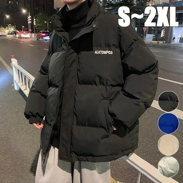 中綿コート 中綿ジャケット メンズ レディース ペアルック ユニセックス 男女兼用 ショート丈 ハイネック ベンチコート オーバーサイズ ゆったり フードなし 体型カバー ポケット付き 冬服 防風 防