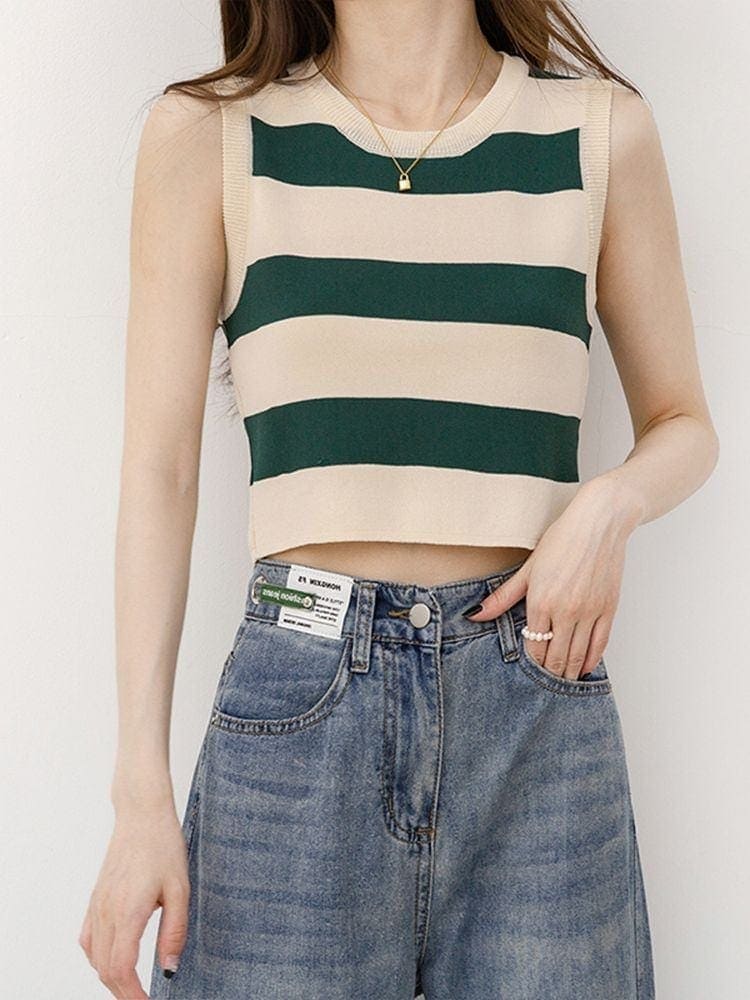 7色 レディースファッションタンクトップ ストライプ柄ノースリーブチョッキ カジュアル 着痩せトップスTシャツ