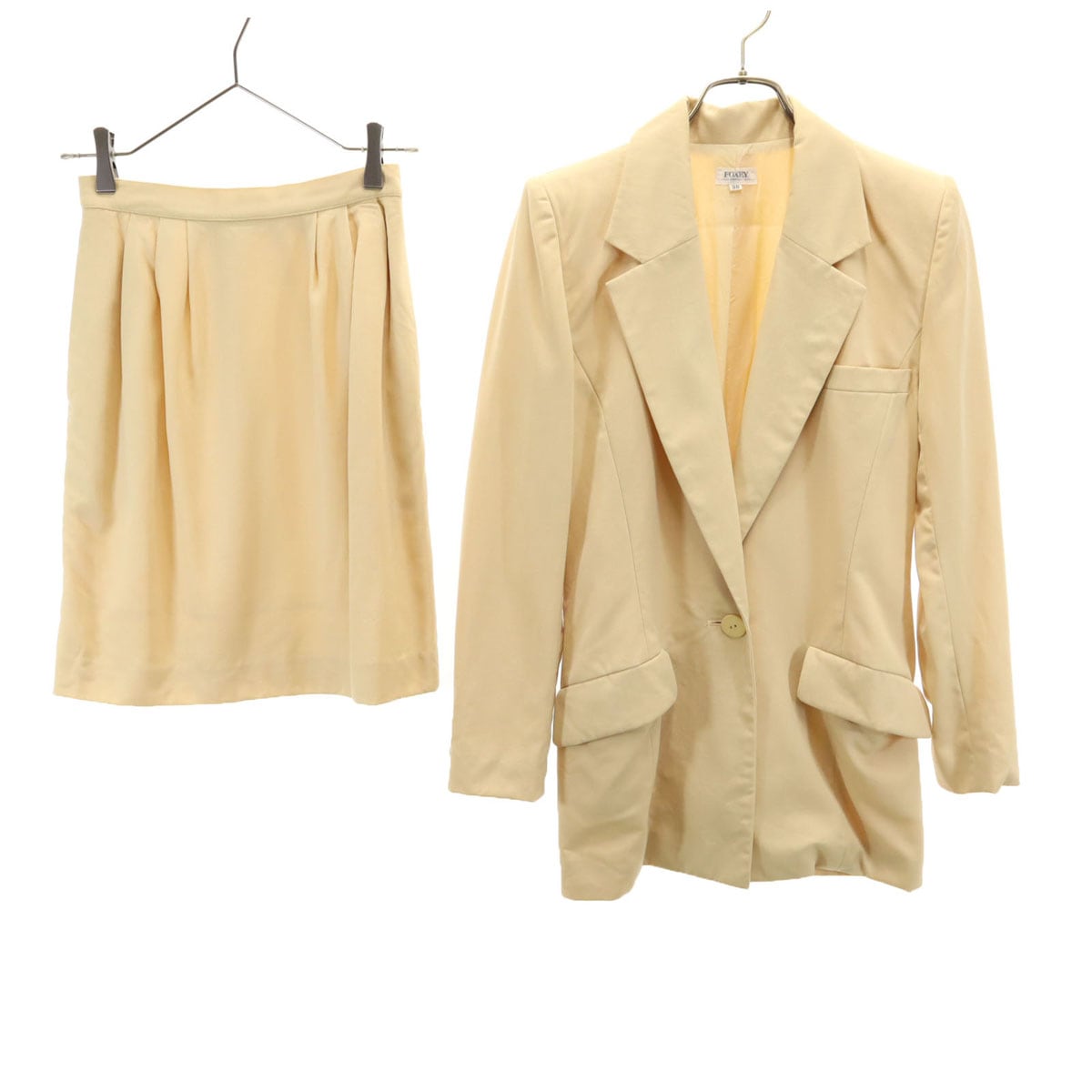 日本製 ウール スカートスーツ 上下セットアップ 38 ベージュ系 レディース 古着