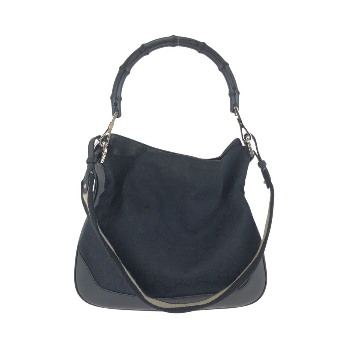 美品 バンブー ブラック 黒 シルバー金具 GGキャンバス/レザー 001 4095 ハンドバッグ ショルダーバッグ レディース 602303